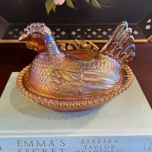 Vintage Iridescent Glass Hen on a Nest